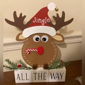 Wooden Reindeer Christmas Countdown to Christmas Clock calendar NWT